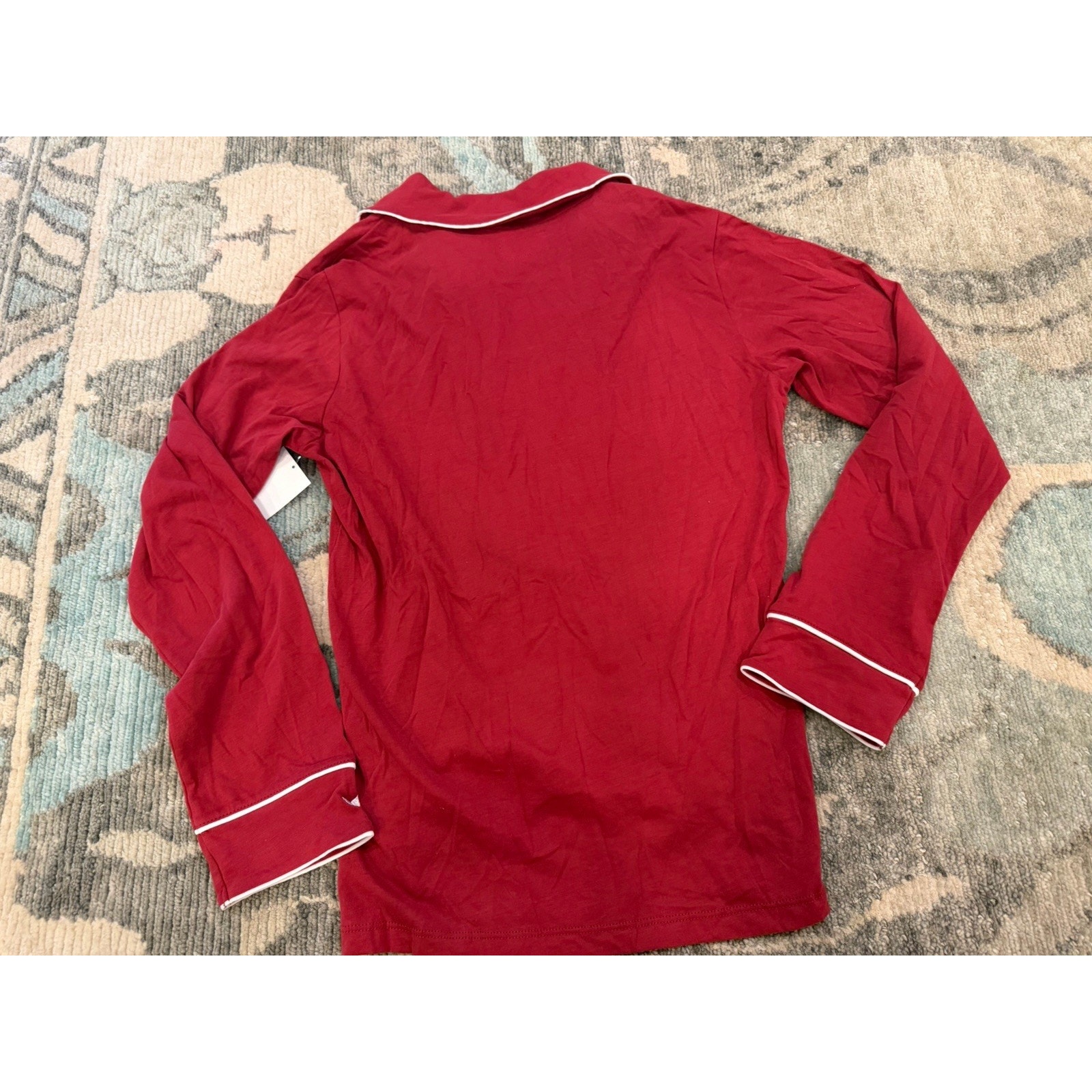 Petite Plume Pima Cotton Pajama Top Red White Trim Xs Nwt — image 5 of 8
